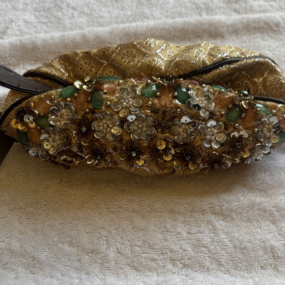 Miss Albright Gold Clutch with Floral Details